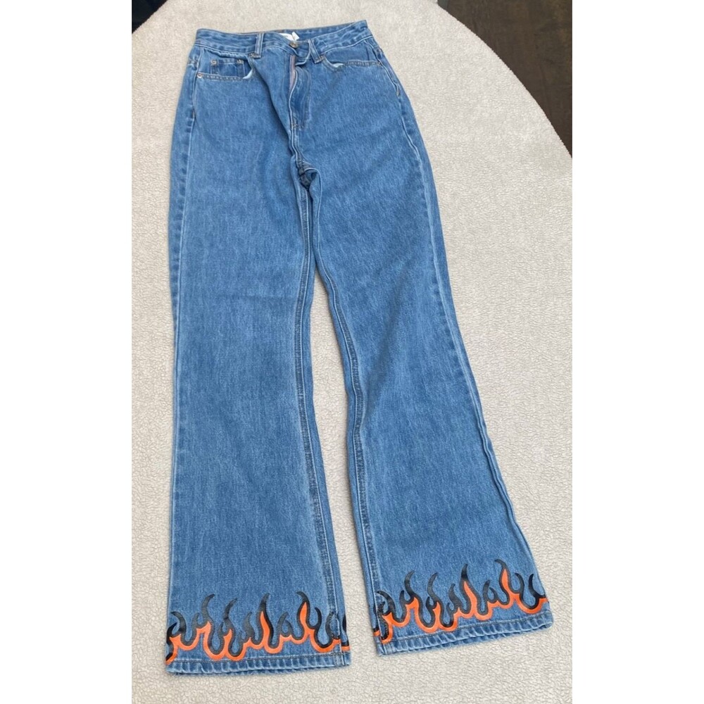 Glassons Denim Jeans w Flames of Fire  Cuff Women's Size 8 & matching crop top